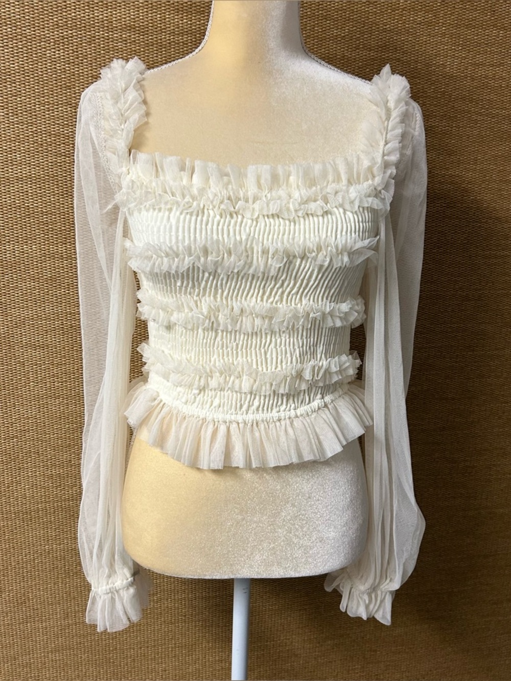 Mele E Pere Top Womens Small Ivory Mesh